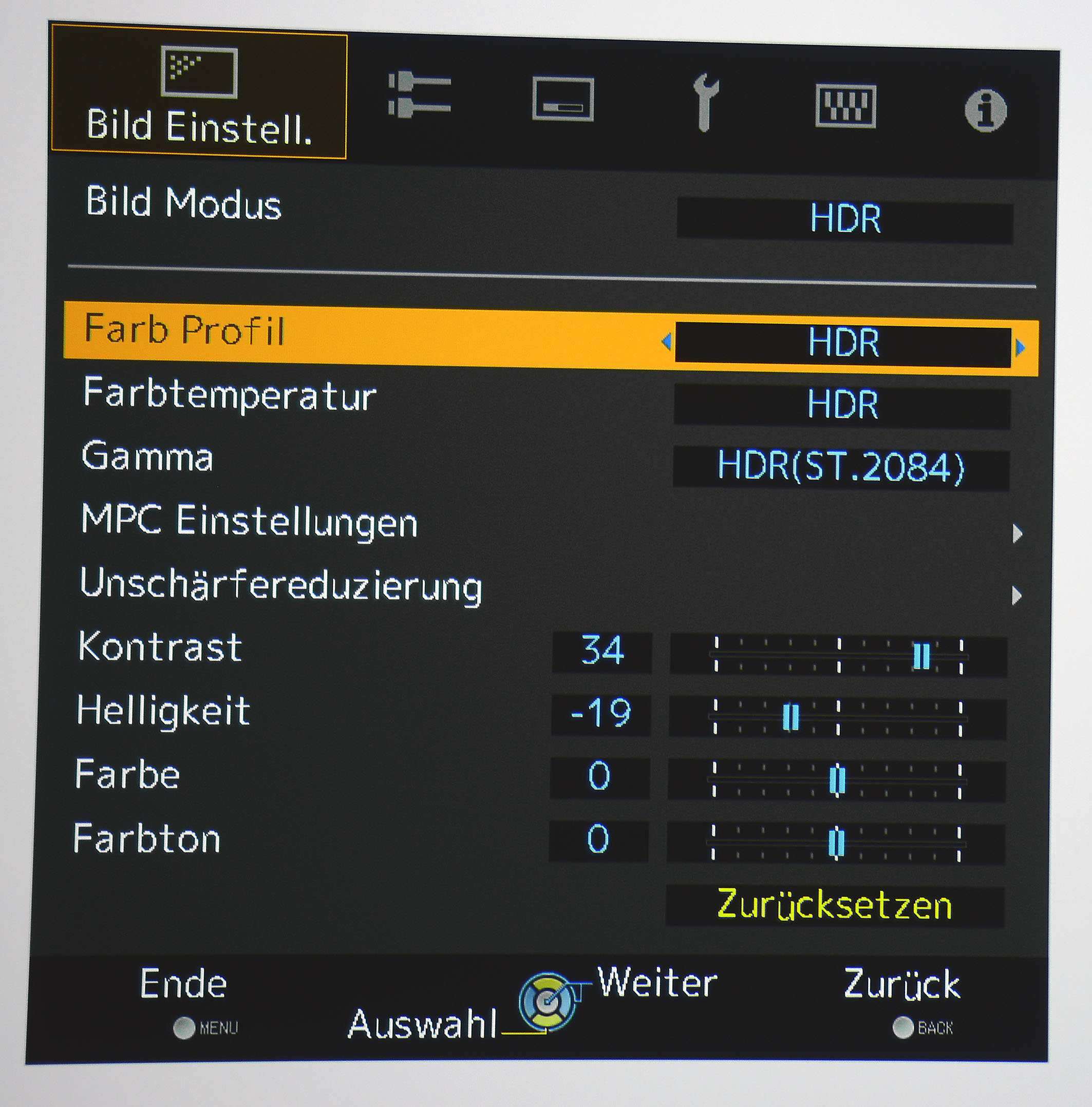 HDR: Das Farbprofil „HDR“ ist ab Werk eingestellt.